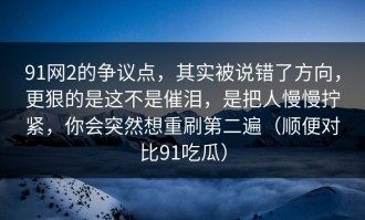 91网2的争议点，其实被说错了方向，更狠的是这不是催泪，是把人慢慢拧紧，你会突然想重刷第二遍（顺便对比91吃瓜）