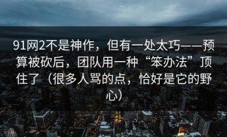 91网2不是神作，但有一处太巧——预算被砍后，团队用一种“笨办法”顶住了（很多人骂的点，恰好是它的野心）