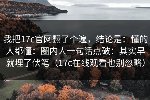 我把17c官网翻了个遍，结论是：懂的人都懂：圈内人一句话点破：其实早就埋了伏笔（17c在线观看也别忽略）