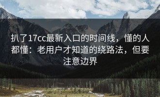 扒了17cc最新入口的时间线，懂的人都懂：老用户才知道的绕路法，但要注意边界