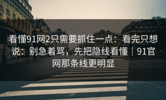 看懂91网2只需要抓住一点：看完只想说：别急着骂，先把隐线看懂｜91官网那条线更明显