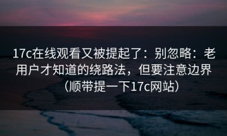 17c在线观看又被提起了：别忽略：老用户才知道的绕路法，但要注意边界（顺带提一下17c网站）