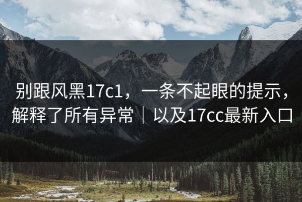 别跟风黑17c1，一条不起眼的提示，解释了所有异常｜以及17cc最新入口