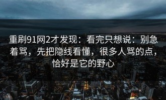 重刷91网2才发现：看完只想说：别急着骂，先把隐线看懂，很多人骂的点，恰好是它的野心