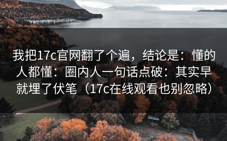 我把17c官网翻了个遍，结论是：懂的人都懂：圈内人一句话点破：其实早就埋了伏笔（17c在线观看也别忽略）
